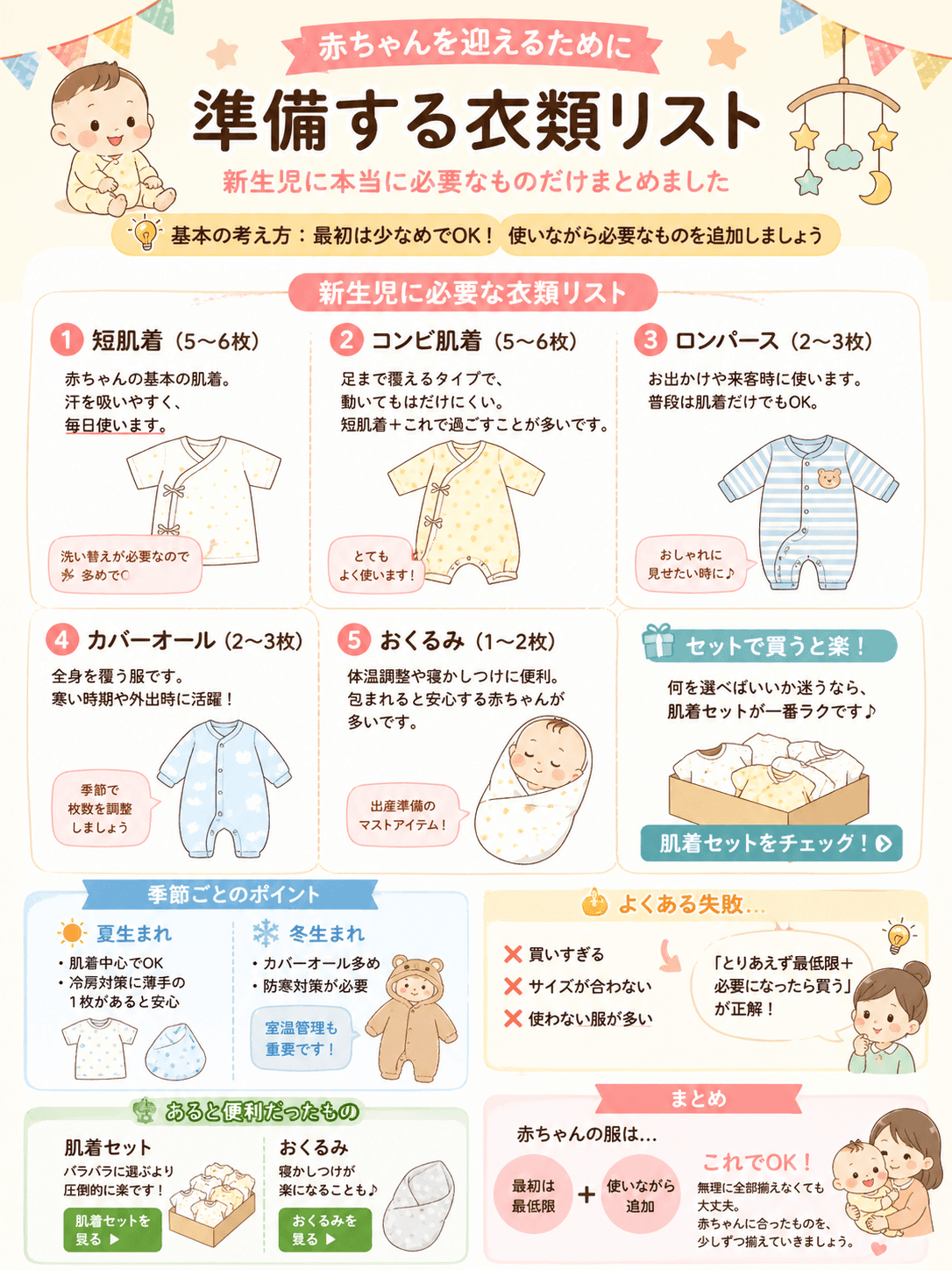 赤ちゃんを迎えるために準備する衣類リスト